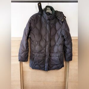 Down Jacket Lands’ End Quilted Puffer Black Hooded Coat Women’s L